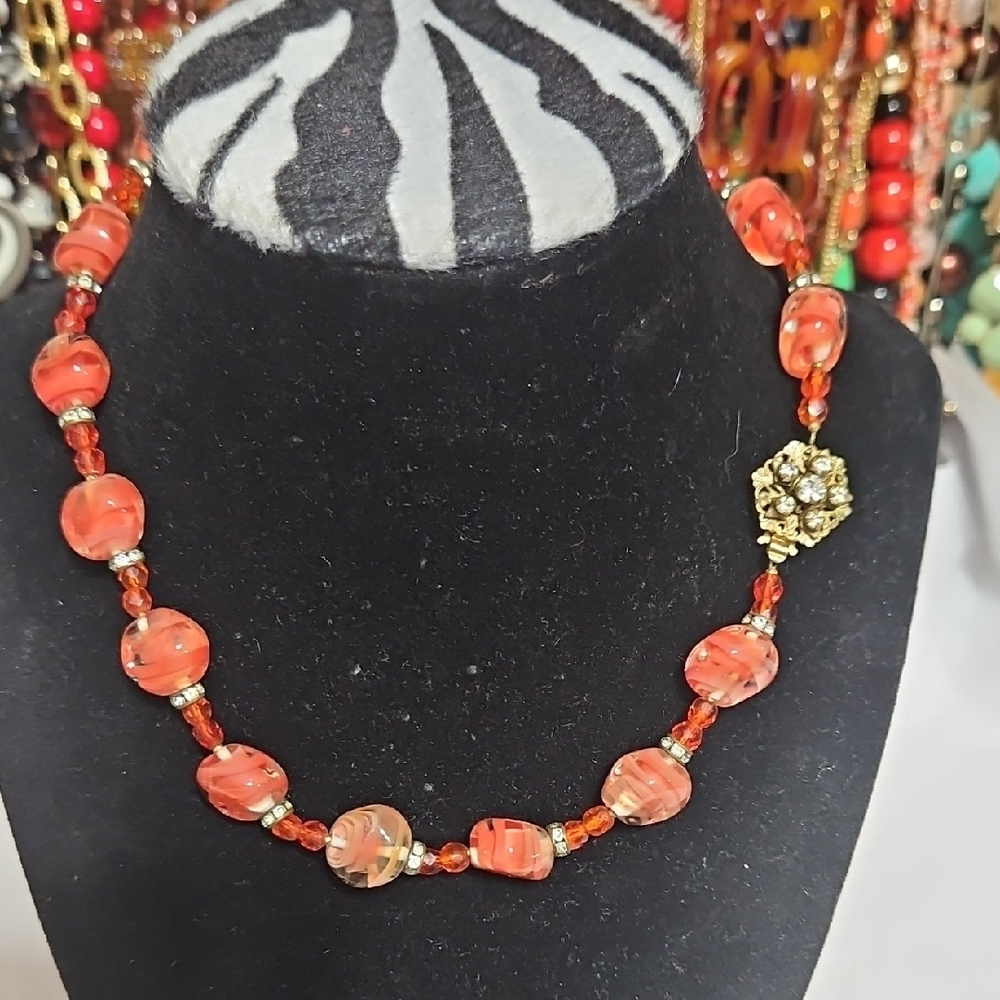 Miriam Haskell Elegant Murano Beaded Necklace with Rhinestone Accents - Picture 1 of 8